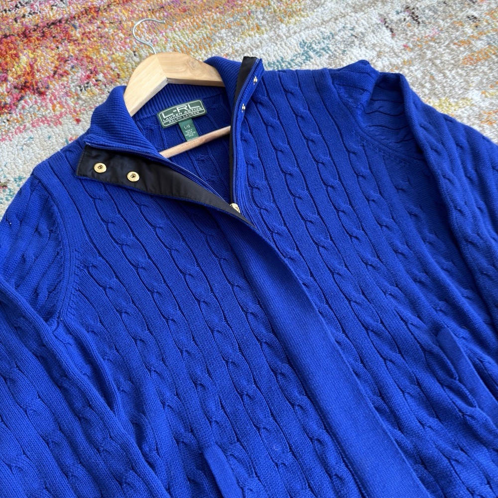 L-RL Lauren Active Ralph Lauren Cable Knit Zip Up Sweater Jacket Large